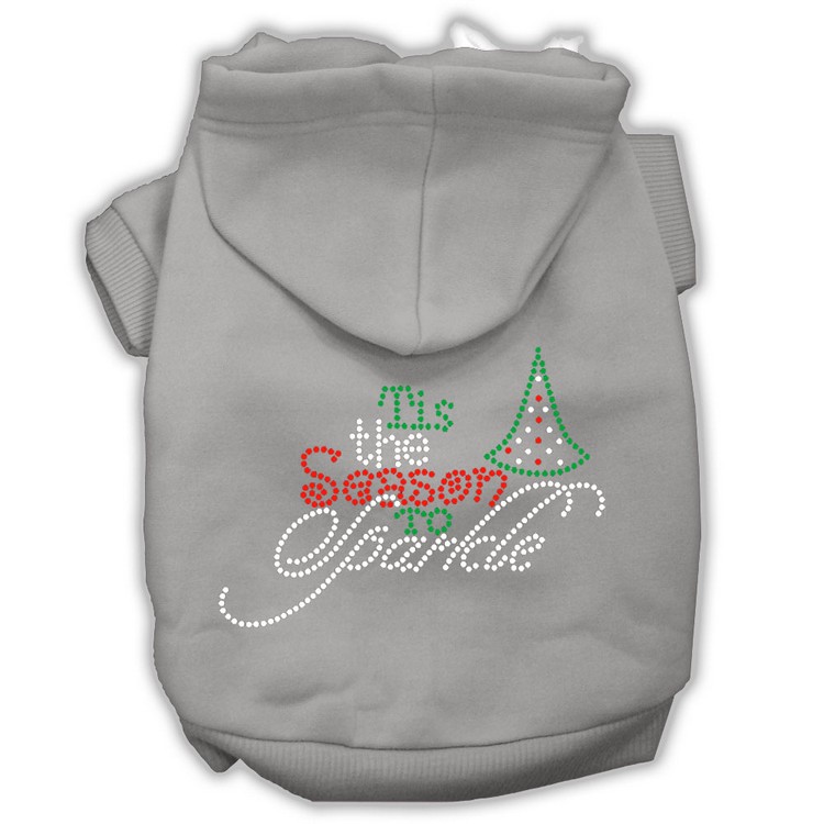 Tis the Season to Sparkle Rhinestone Dog Hoodie Grey XL